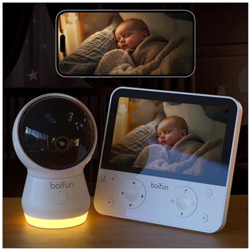 BOIFUN 5 5 AI 4MP Baby Monitor Pro Max  App  Wi Fi  and Monitor  No Wi Fi  Control  Upgrade AI Detection  Tummy Sleeping & Face Area   Colorful Night Light  360  Camera  Motion & Sound Detection
