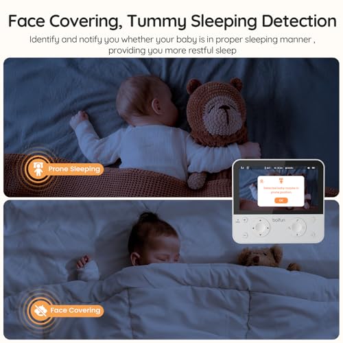 BOIFUN 5 5 AI 4MP Baby Monitor Pro Max  App  Wi Fi  and Monitor  No Wi Fi  Control  Upgrade AI Detection  Tummy Sleeping & Face Area   Colorful Night Light  360  Camera  Motion & Sound Detection