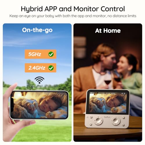 BOIFUN 5 5 AI 4MP Baby Monitor Pro Max  App  Wi Fi  and Monitor  No Wi Fi  Control  Upgrade AI Detection  Tummy Sleeping & Face Area   Colorful Night Light  360  Camera  Motion & Sound Detection