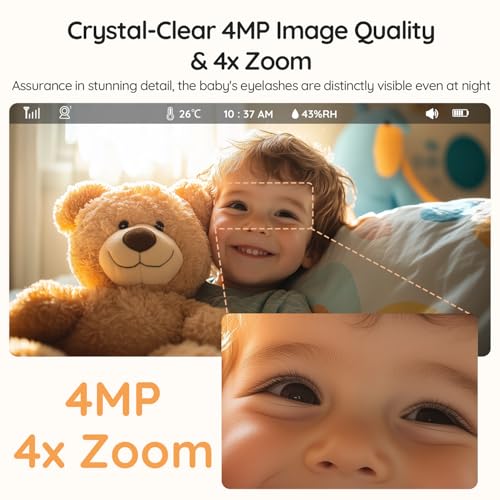 BOIFUN 5 5 AI 4MP Baby Monitor Pro Max  App  Wi Fi  and Monitor  No Wi Fi  Control  Upgrade AI Detection  Tummy Sleeping & Face Area   Colorful Night Light  360  Camera  Motion & Sound Detection