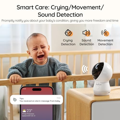 BOIFUN 5 5 AI 4MP Baby Monitor Pro Max  App  Wi Fi  and Monitor  No Wi Fi  Control  Upgrade AI Detection  Tummy Sleeping & Face Area   Colorful Night Light  360  Camera  Motion & Sound Detection