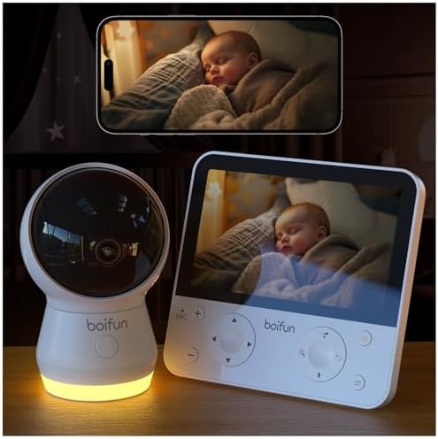 BOIFUN 5 5 AI 4MP Baby Monitor Pro Max  App  Wi Fi  and Monitor  No Wi Fi  Control  Upgrade AI Detection  Tummy Sleeping & Face Area   Colorful Night Light  360  Camera  Motion & Sound Detection