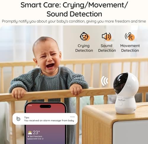 BOIFUN 5 5 AI 4MP Baby Monitor Pro Max  App  Wi Fi  and Monitor  No Wi Fi  Control  Upgrade AI Detection  Tummy Sleeping & Face Area   Colorful Night Light  360  Camera  Motion & Sound Detection