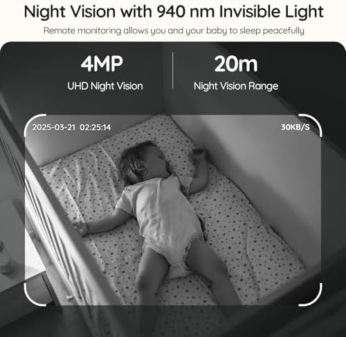 BOIFUN AI Baby Monitor with Camera and Audio  Safety Alerts  Tummy Sleeping & Face Area   WiFi Smartphone APP Control  Colorful Night Light  2K HD Night Vision  Motion & Cry Detection  Two Way Talk