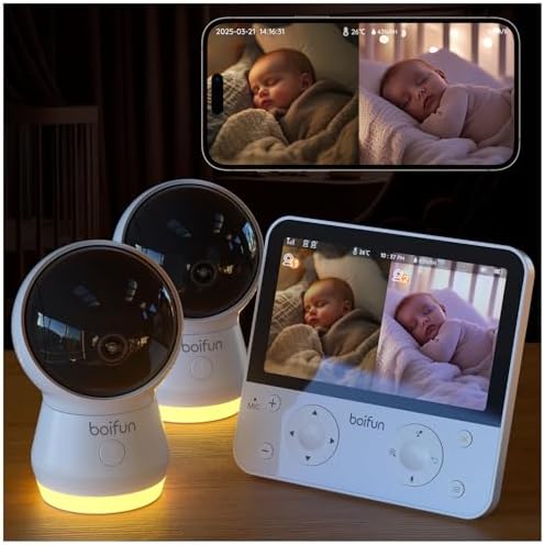 BOIFUN AI Baby Monitor with Camera and Audio  Safety Alerts  Tummy Sleeping & Face Area   WiFi Smartphone APP Control  Colorful Night Light  2K HD Night Vision  Motion & Cry Detection  Two Way Talk
