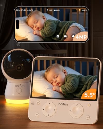 BOIFUN AI Baby Monitor with Camera and Audio  Safety Alerts  Tummy Sleeping & Face Area   WiFi Smartphone APP Control  Colorful Night Light  2K HD Night Vision  Motion & Cry Detection  Two Way Talk