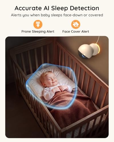 BOIFUN AI Baby Monitor with Camera and Audio  Safety Alerts  Tummy Sleeping & Face Area   WiFi Smartphone APP Control  Colorful Night Light  2K HD Night Vision  Motion & Cry Detection  Two Way Talk