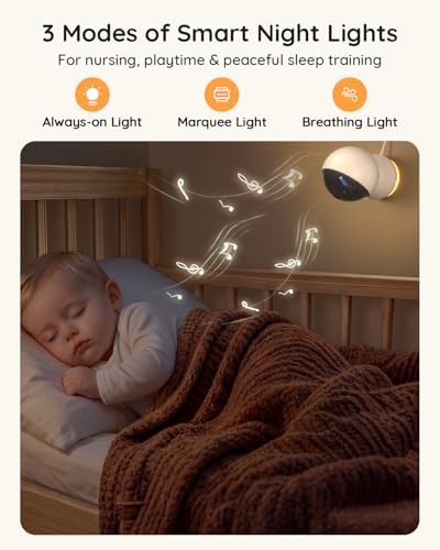 BOIFUN AI Baby Monitor with Camera and Audio  Safety Alerts  Tummy Sleeping & Face Area   WiFi Smartphone APP Control  Colorful Night Light  2K HD Night Vision  Motion & Cry Detection  Two Way Talk