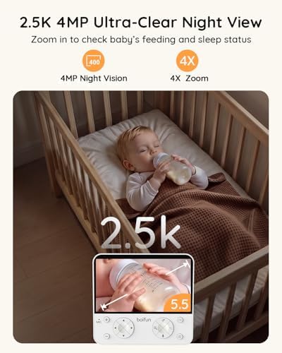 BOIFUN AI Baby Monitor with Camera and Audio  Safety Alerts  Tummy Sleeping & Face Area   WiFi Smartphone APP Control  Colorful Night Light  2K HD Night Vision  Motion & Cry Detection  Two Way Talk