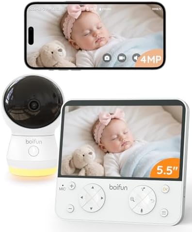 BOIFUN AI Baby Monitor with Camera and Audio  Safety Alerts  Tummy Sleeping & Face Area   WiFi Smartphone APP Control  Colorful Night Light  2K HD Night Vision  Motion & Cry Detection  Two Way Talk