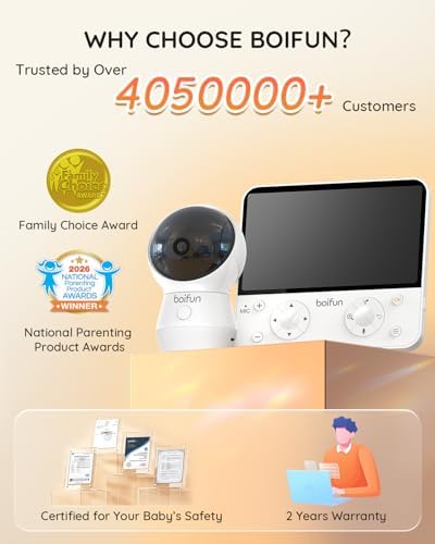 BOIFUN AI Baby Monitor with Camera and Audio  Safety Alerts  Tummy Sleeping & Face Area   WiFi Smartphone APP Control  Colorful Night Light  2K HD Night Vision  Motion & Cry Detection  Two Way Talk