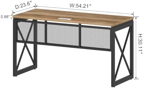 BON AUGURE Farmhouse Computer Desk  Modern Industrial Home Office Desks  Wood Metal Study Writing Table  Sturdy Gaming Desk  Vintage Oak  54 Inch 