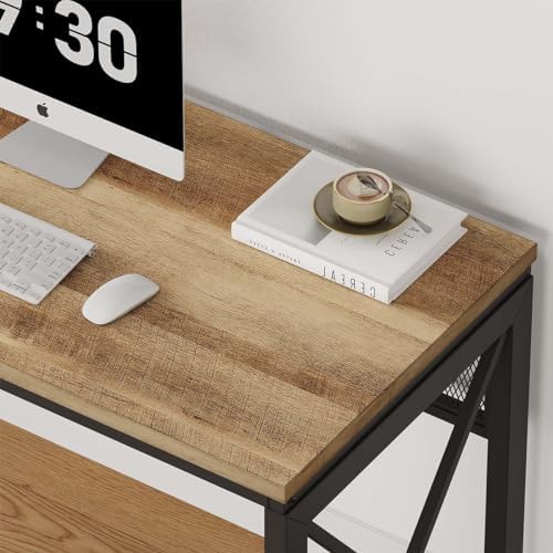 BON AUGURE Farmhouse Computer Desk  Modern Industrial Home Office Desks  Wood Metal Study Writing Table  Sturdy Gaming Desk  Vintage Oak  54 Inch 