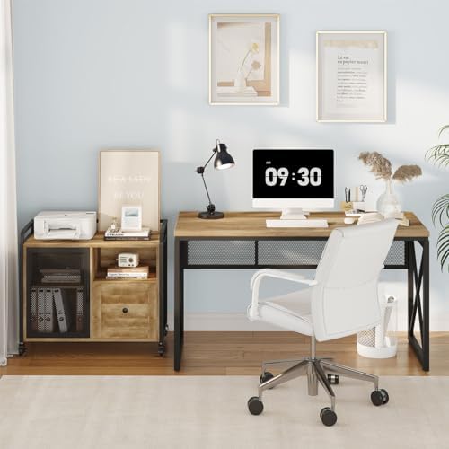 BON AUGURE Farmhouse Computer Desk  Modern Industrial Home Office Desks  Wood Metal Study Writing Table  Sturdy Gaming Desk  Vintage Oak  54 Inch 
