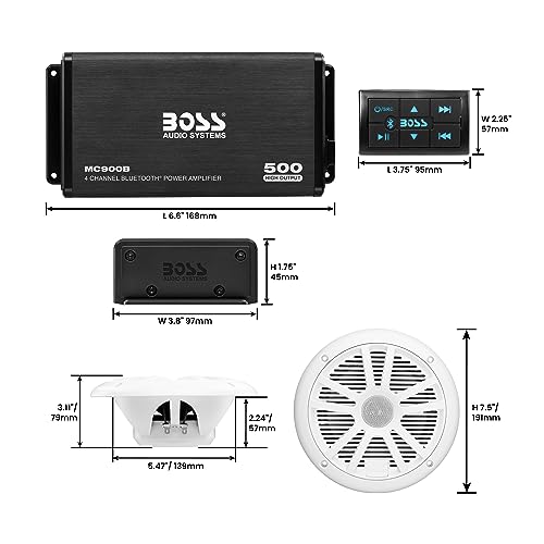 BOSS Audio Systems ASK904B 64 Marine Boat 6 5 inch Speakers and 4 Channel Amplifier   500 High Output  Bluetooth Remote  USB and Auxiliary  Waterproof Pouch