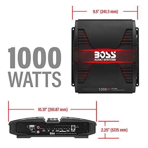BOSS Audio Systems PT1000 2 Channel Car Amplifier   1000 Watts  Full Range  Class A/B  2 8 Ohm Stable  Mosfet Power Supply  Bridgeable