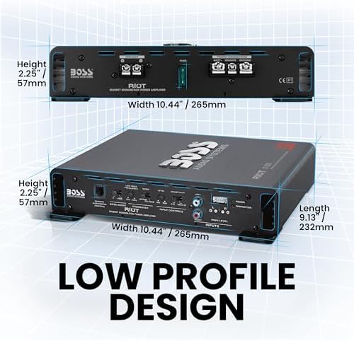 BOSS Audio Systems R1100M Monoblock Car Amplifier   1100 High Output  2 8 Ohm Stable  Low/High Level Inputs  Low Pass Crossover  MOSFET Power Supply