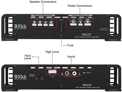 BOSS Audio Systems R1002 2 Channel Car Amplifier   200 High Output  2 8 Ohm Stable  Low/High Level Inputs  Full Range  Bridgeable  Bass for Subwoofer
