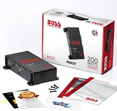 BOSS Audio Systems R1002 2 Channel Car Amplifier   200 High Output  2 8 Ohm Stable  Low/High Level Inputs  Full Range  Bridgeable  Bass for Subwoofer