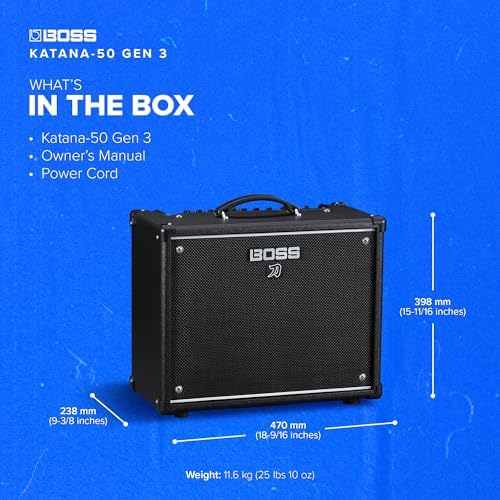 BOSS Katana 50 Gen 3 Guitar Amplifier   Compact 50 Watt Combo Amp   Custom 12 Inch Speaker   Evolved Tube Logic Sound   12 Amp Characters   Onboard BOSS Effects   Advanced Connectivity & More