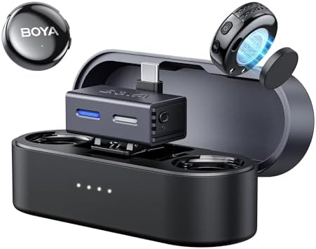 BOYA BOYALINK 3 Wireless Lavalier Mini Microphones for iPhone 15 16/Android/PC/Camera AI Noise Cancellation 48kHz/24Bit Studio Sound APP Control 984ft 30h Battery with Charging Case for Vlog Interview