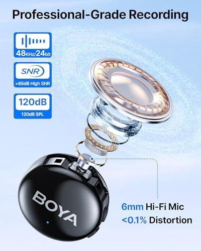 BOYA BOYALINK 3 Wireless Lavalier Mini Microphones for iPhone 15 16/Android/PC/Camera AI Noise Cancellation 48kHz/24Bit Studio Sound APP Control 984ft 30h Battery with Charging Case for Vlog Interview
