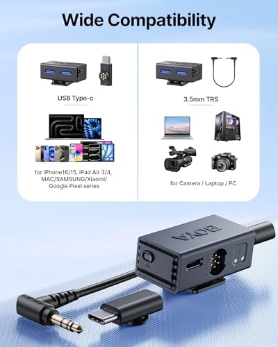 BOYA BOYALINK 3 Wireless Lavalier Mini Microphones for iPhone 15 16/Android/PC/Camera AI Noise Cancellation 48kHz/24Bit Studio Sound APP Control 984ft 30h Battery with Charging Case for Vlog Interview