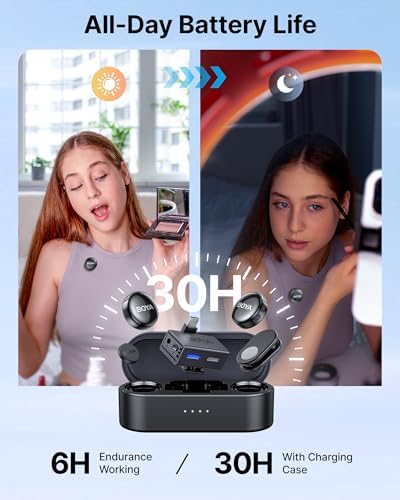 BOYA BOYALINK 3 Wireless Lavalier Mini Microphones for iPhone 15 16/Android/PC/Camera AI Noise Cancellation 48kHz/24Bit Studio Sound APP Control 984ft 30h Battery with Charging Case for Vlog Interview
