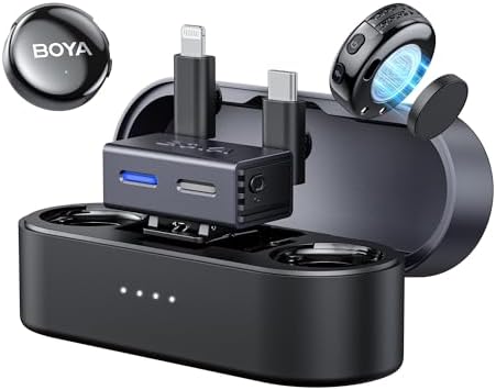 BOYA BOYALINK 3 Wireless Lavalier Mini Microphones for iPhone 15 16/Android/PC/Camera AI Noise Cancellation 48kHz/24Bit Studio Sound APP Control 984ft 30h Battery with Charging Case for Vlog Interview
