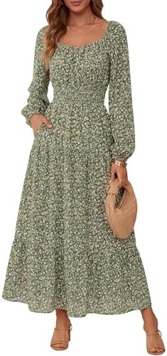 BTFBM Long Sleeve Dress for Women 2026 Spring Fall Boho Floral Square Neck Casual Flowy Long Wedding Guest Maxi Dresses