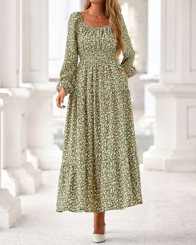 BTFBM Long Sleeve Dress for Women 2026 Spring Fall Boho Floral Square Neck Casual Flowy Long Wedding Guest Maxi Dresses