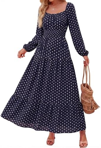 BTFBM Long Sleeve Dress for Women 2026 Spring Fall Boho Floral Square Neck Casual Flowy Long Wedding Guest Maxi Dresses