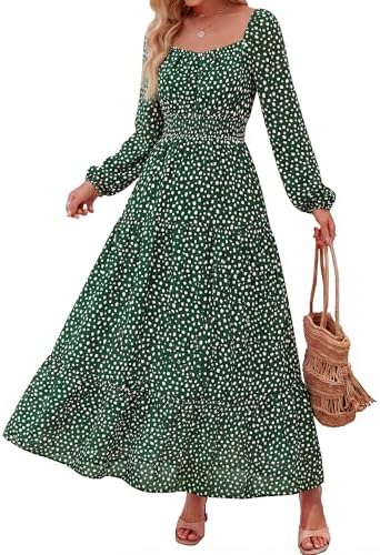 BTFBM Long Sleeve Dress for Women 2026 Spring Fall Boho Floral Square Neck Casual Flowy Long Wedding Guest Maxi Dresses