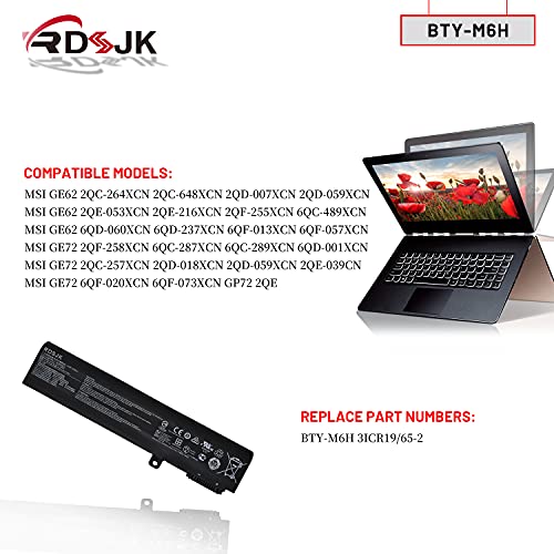 BTY-M6H - Batería para portátil MSI GE72 2QC 2QD GL62 GL62M GL72 GL62-6QD-030FR GL62-6QC MS-16J2 GE62 GE62VR GE63 GE63VR GP62 GP72 GP62MVR GE72MVR GE72 2VR GE7 3 GL62VR GL72VR CX62 6QD PE60 PE70