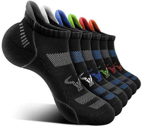 BULLIANT Men Running Socks 6Pairs Ankle Athletic Socks Wicking Cushioned for Men Walking Arch Compression Support