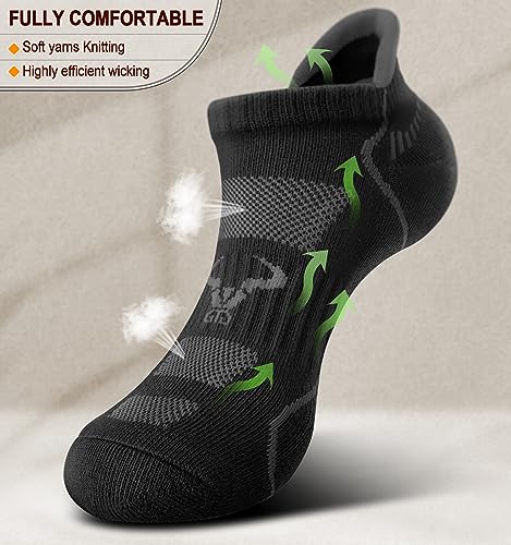 BULLIANT Men Running Socks 6Pairs Ankle Athletic Socks Wicking Cushioned for Men Walking Arch Compression Support
