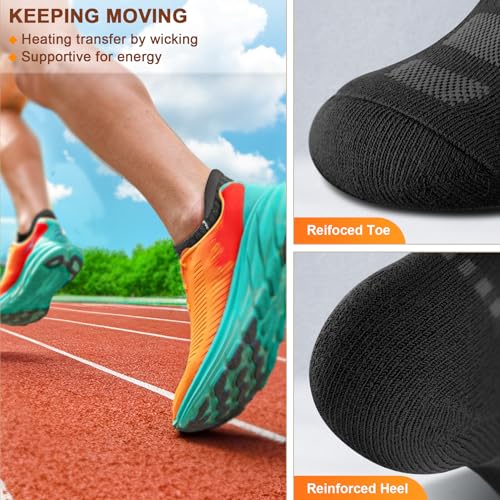 BULLIANT Men Running Socks 6Pairs Ankle Athletic Socks Wicking Cushioned for Men Walking Arch Compression Support