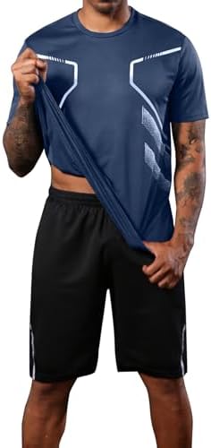 BUYJYA 3 Pack Mens Gym Shorts Shirt Set Workout Athletic Basketball Running Football Elastic Waist with Pocket Gifts