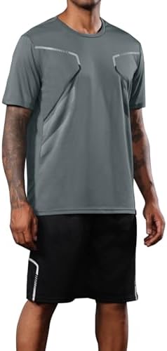 BUYJYA 3 Pack Mens Gym Shorts Shirt Set Workout Athletic Basketball Running Football Elastic Waist with Pocket Gifts