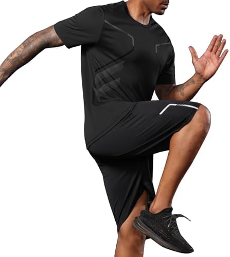 BUYJYA 3 Pack Mens Gym Shorts Shirt Set Workout Athletic Basketball Running Football Elastic Waist with Pocket Gifts