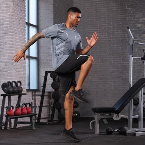 BUYJYA 3 Pack Mens Gym Shorts Shirt Set Workout Athletic Basketball Running Football Elastic Waist with Pocket Gifts