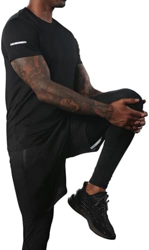 BUYJYA 5Pcs Mens T Shirts Workout Long Sleeve Athletic Zip Pocket Shorts Jackets Compression Pants Gym Clothes