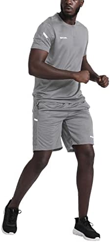 BUYJYA Mens Workout Clothes Athletic Shorts Shirt Set 3 Pack Basketball Football Training Running Gym Christmas gifts