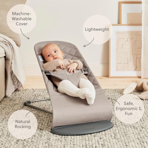 BabyBj rn Bouncer Bliss  Sand Gray  Woven  Classic Quilt   2 in 1 Adjustable Baby Bouncer Seat and Toddler Chair  Newborn to Toddler  8 29 lbs   4 Positions  Lightweight & Portable