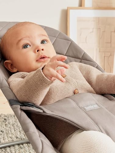 BabyBj rn Bouncer Bliss  Sand Gray  Woven  Classic Quilt   2 in 1 Adjustable Baby Bouncer Seat and Toddler Chair  Newborn to Toddler  8 29 lbs   4 Positions  Lightweight & Portable