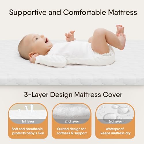 Moisés para bebé junto a la cama, cuna 3 en 1 moisés para bebé junto a la cama con colchón y sábana suave y transpirable, laterales de malla completa, 6 alturas ajustables, cuna estable y segura para