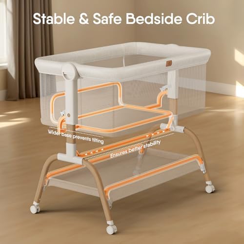 Moisés para bebé junto a la cama, cuna 3 en 1 moisés para bebé junto a la cama con colchón y sábana suave y transpirable, laterales de malla completa, 6 alturas ajustables, cuna estable y segura para