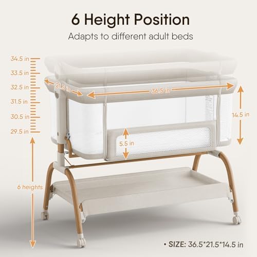 Moisés para bebé junto a la cama, cuna 3 en 1 moisés para bebé junto a la cama con colchón y sábana suave y transpirable, laterales de malla completa, 6 alturas ajustables, cuna estable y segura para