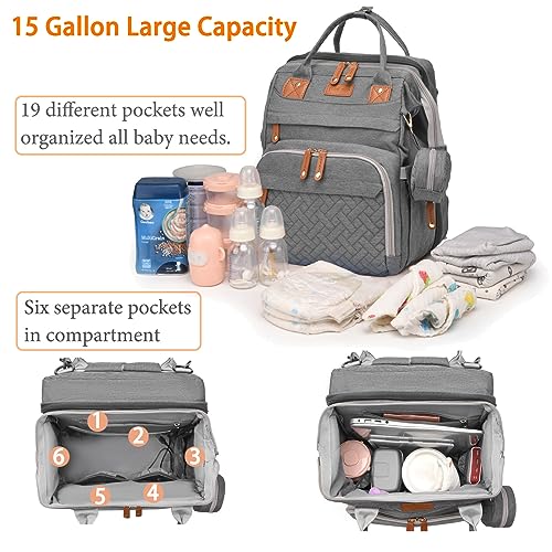 Baby Diaper Bags with Changing Station  Waterproof Diaper Bag Backpack for Moms Dads with USB Charging Port  Baby Shower Gifts  Large Capacity diaper backpack  Grey