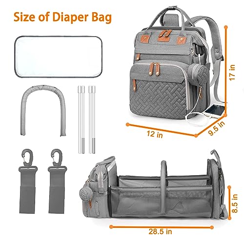 Baby Diaper Bags with Changing Station  Waterproof Diaper Bag Backpack for Moms Dads with USB Charging Port  Baby Shower Gifts  Large Capacity diaper backpack  Grey